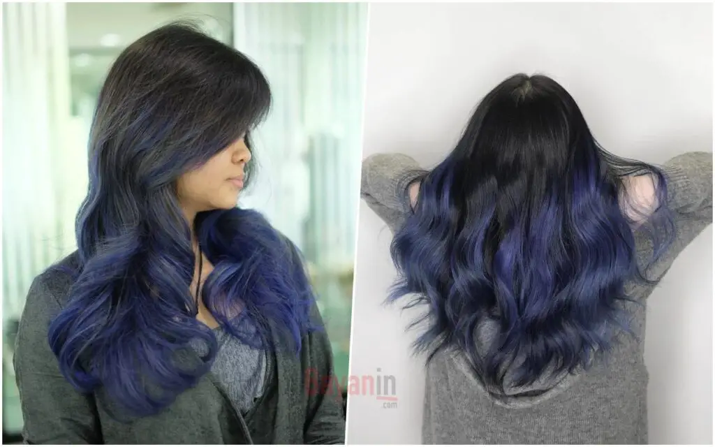 Use of Blue Color with Black on Long Hair