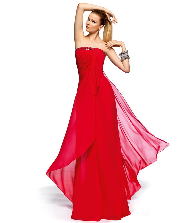 Straplez Kırmızı Elbise Modelleri